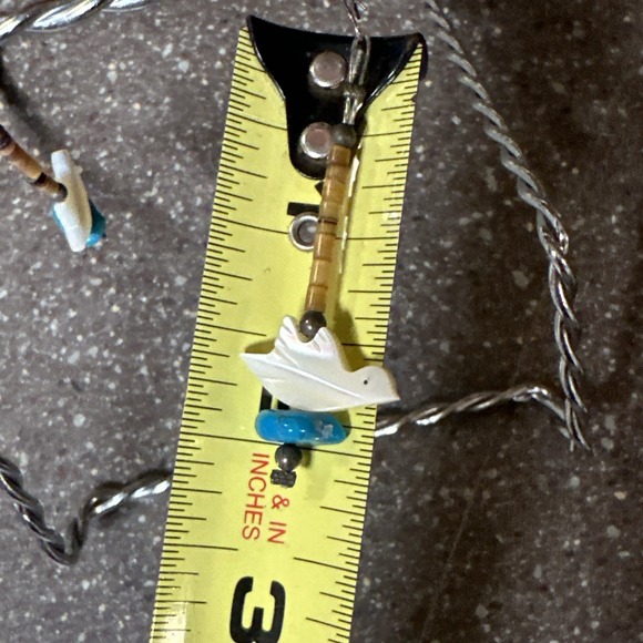 Southwestern Dove Shell Turquoise Dangle Heishi Bead Earrings 2" Handmade USA - Picture 8 of 8